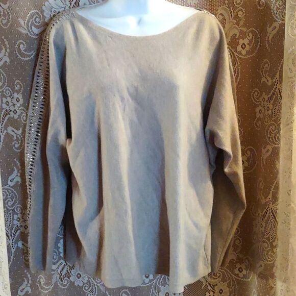 Milano Size Women's XL Classic‎ Neutral Beige Sweater Open Weave Studded Sleeve - Picture 1 of 10